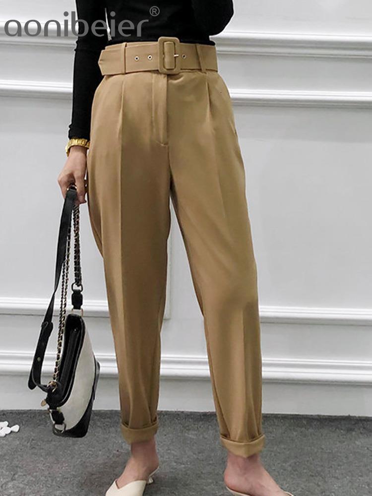 Women's Pants Capris Aonibeier Woman Career Diy Pant Suit Office Lady Traf Belt Casual Women Trousers Female Pant Sets 230912