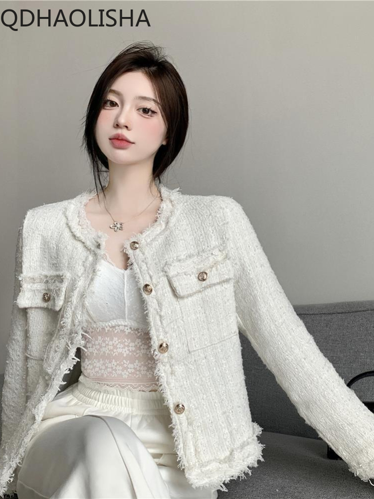 Women's Jackets Women Coat Gentle Coarse Tweed Short Jacket Temperament Elegant Long Sleeved Top Coat Autumn Harajuku Winter Women Clothes 230912