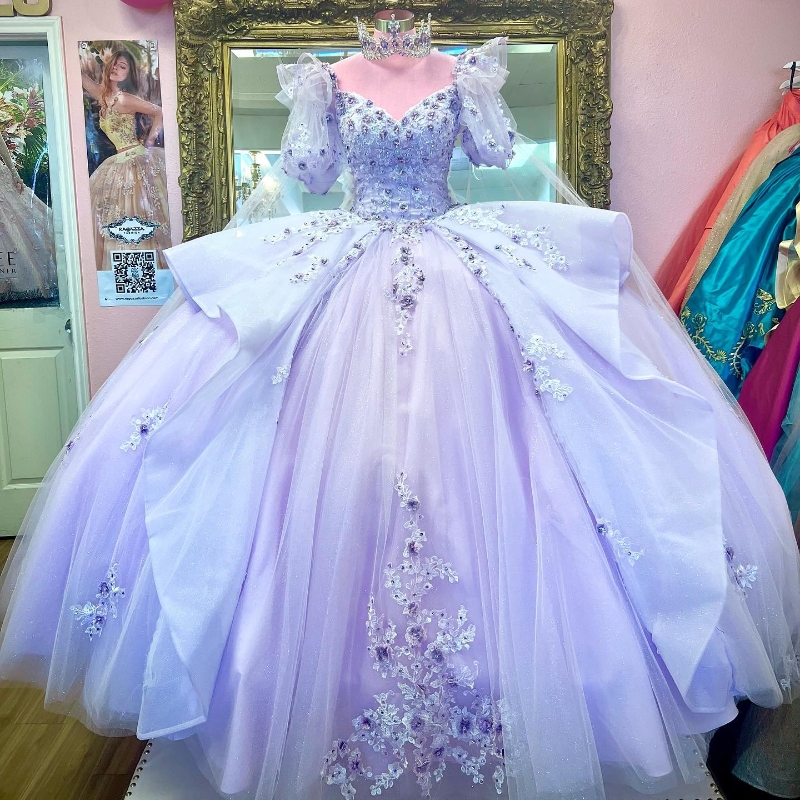Lavender Sexy V-Neck Quinceanera Dress Sweet 2024 Off Shoulder Applique Lace wer Tull Vestidos De 15 Anos Ball Gown