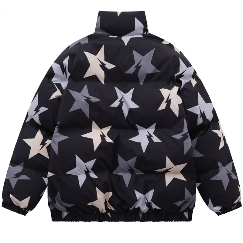 Men's Down Parkas Hip Hop Winter Jacket Men Street Stars Print Y2K Streetwear Retro Thicken Bubble Down Coats Harajuku Fashion Windproof Parkas 2