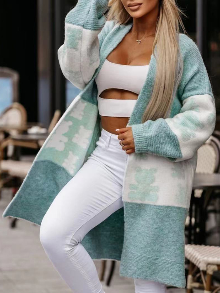 Women's Knits Tees Elegant Women Knitwear Sweater Cardigan Office Female Loose Streetwear Casual Long Coat Autumn Winter V Neck Jackets Outerwear