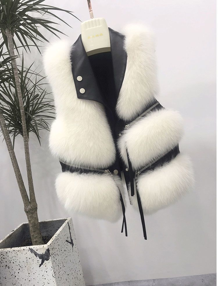 Women's Fur Faux Fur Autumn Winter Patchwork Fur Women's Vest Short Coat Slim Fashion Versatile 230912