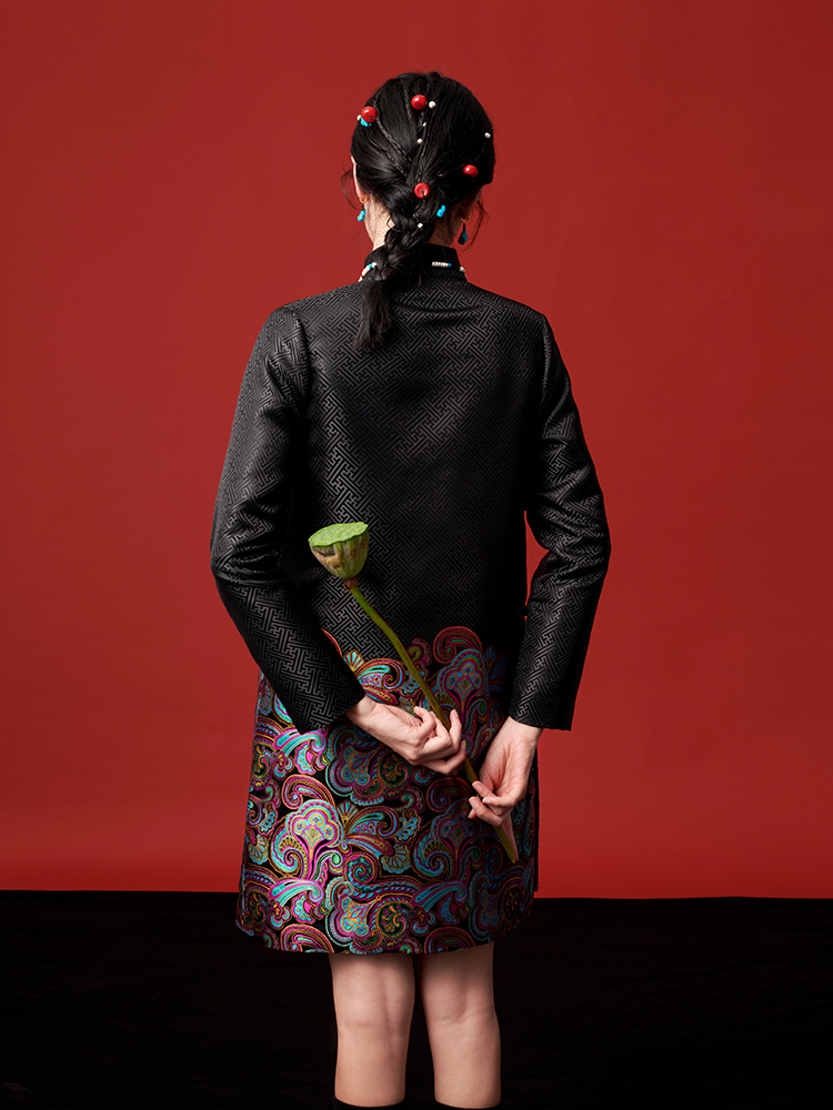 Nepal Tibet Trend Clothing Improved Ethnic Tang Suit Style Robe Girl Traditional Black Cheongsam Tibetan Areas Daily Gown Wear