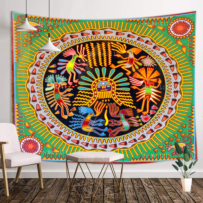 Tapestries Sun Moon Huichol Art Yarn Paintings Traditional Folk Shaman Religion Mexican Native Tapestry By Ho Me Lili For Wall Decor 230912