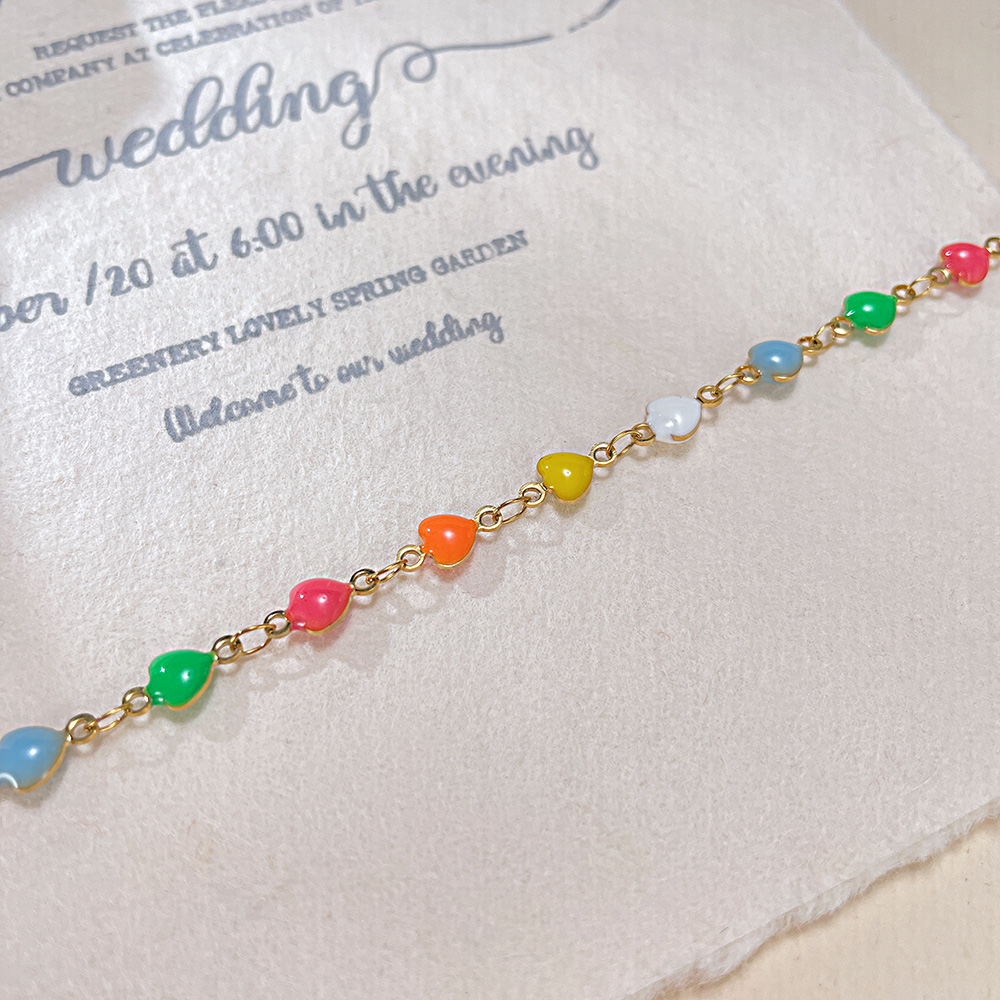 Women Enamel Heart Chain Bracelet Anklet Extension Chain Stainless Steel Jewelry Fashion Cute Gifts For Girlfriends 8.66inch+6cm n170