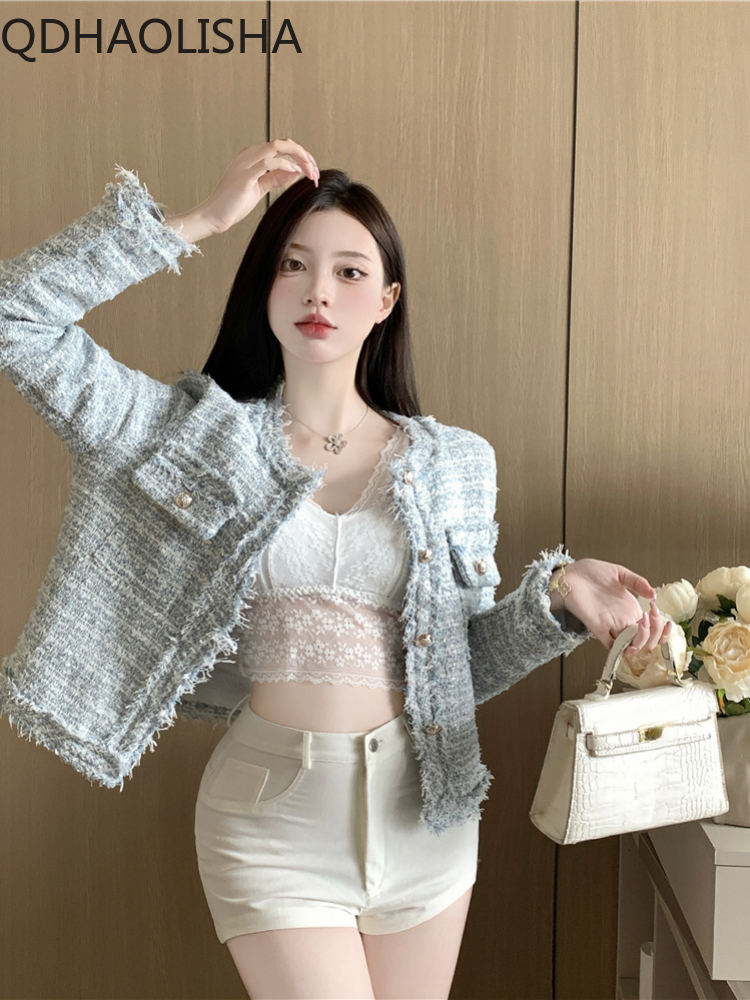 Women's Jackets Women Coat Gentle Coarse Tweed Short Jacket Temperament Elegant Long Sleeved Top Coat Autumn Harajuku Winter Women Clothes 230912