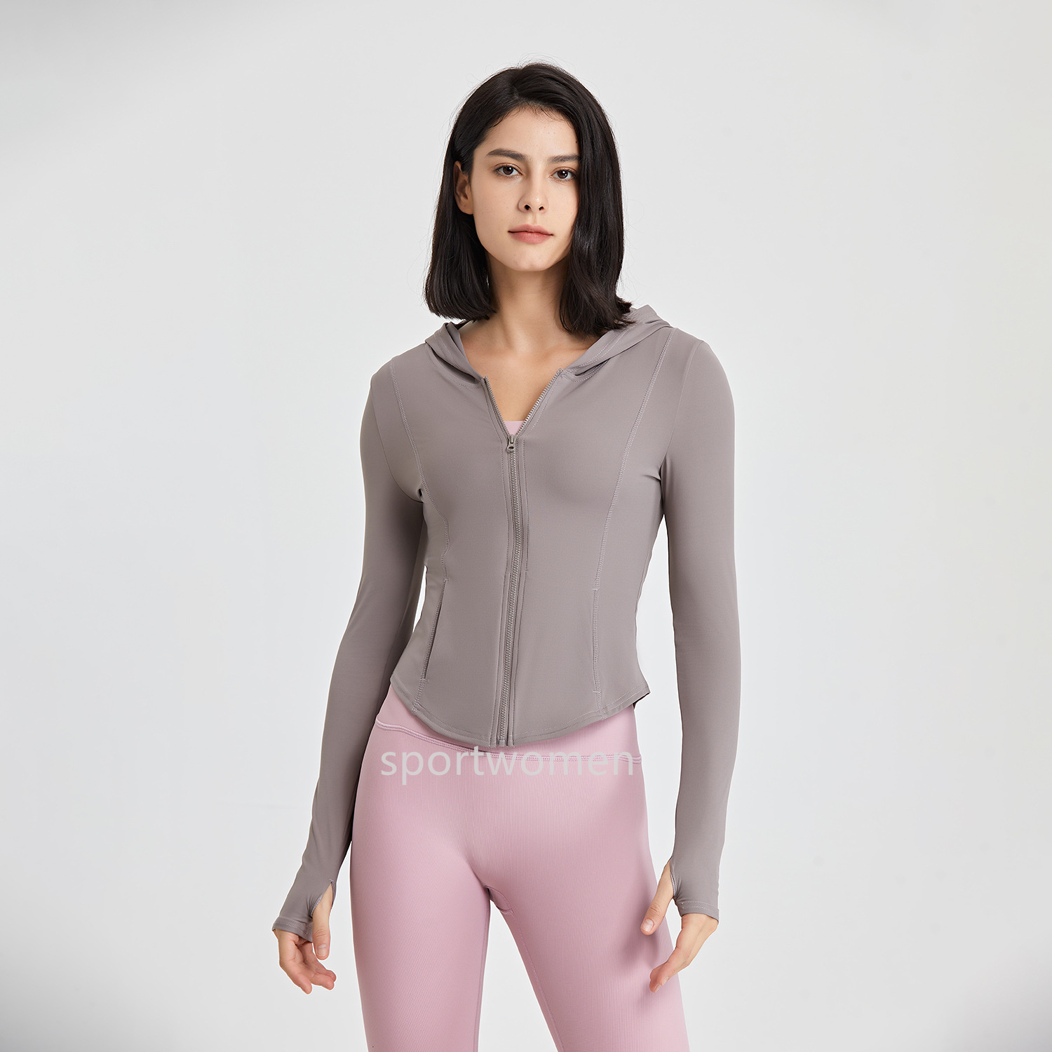 Women's Hoodie Yoga long sleeves Jacket Outfit Solid Color Nude Sports Shaping Waist Tight Fitness Loose Jogging Sports wear For Lady Jacket hood