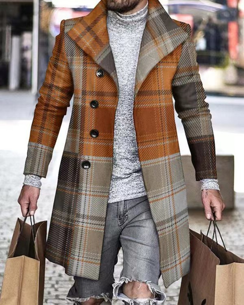 Men's Wool Blends Plaid Mens Coat Windbreaker Woolen Coat for Men 230912