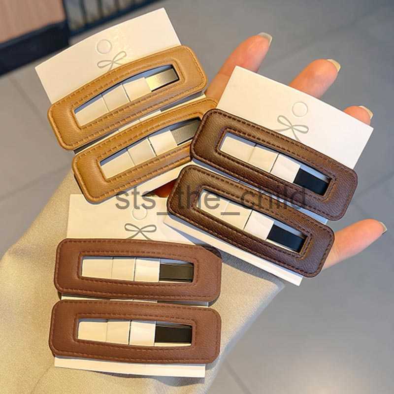 Hair Clips Barrettes 2PC Vintage PU Leather Hair Clip Winter Hairpin Chic Barrettes Hairgrip Headwear Girls Hairclips Ornaments Crab Hair Accessories 