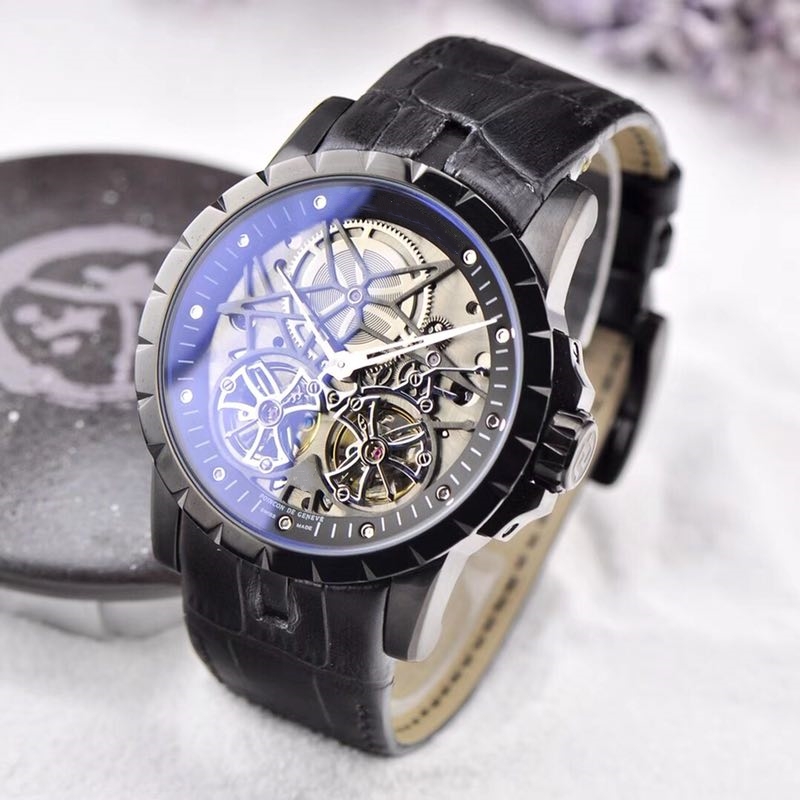 High quality new fashion watches man watch skeleton face mechanical watch mechanical wristwatch leather strap 201