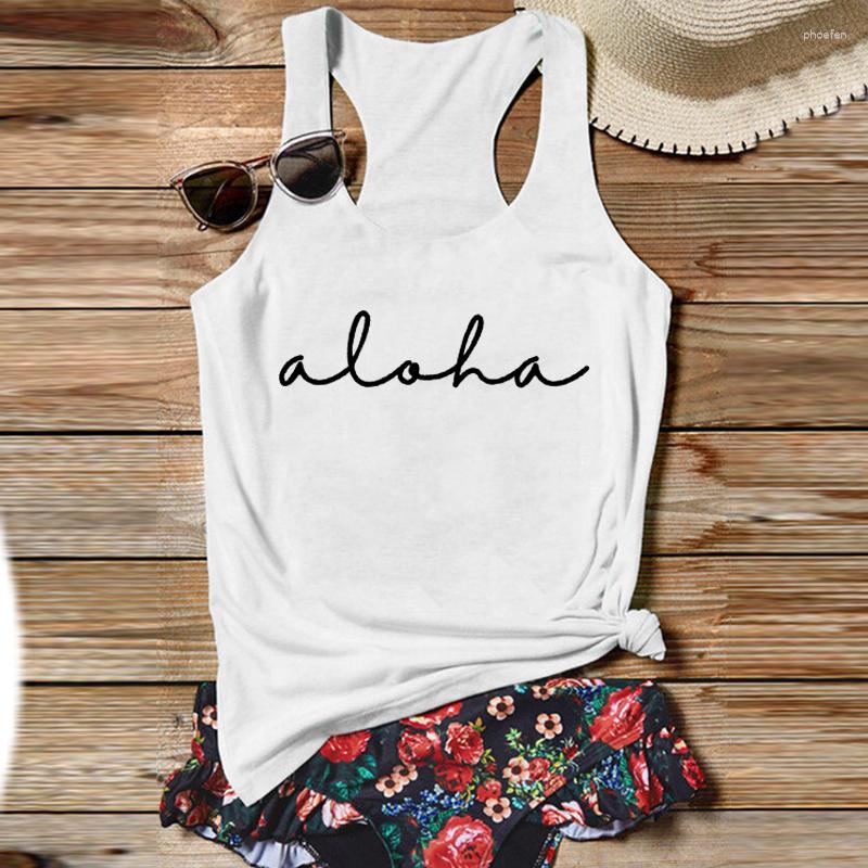 Women's Tanks Aloha Tank Top Hello Hawaiian Tops Women Letter Vacation Beach Womens Clothes Workout Gym Yoga