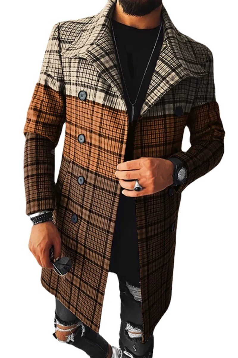 Men's Wool Blends Plaid Mens Coat Windbreaker Woolen Coat for Men 230912