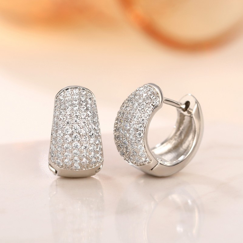 Micro Pave Zircon Hoop Earring 925 Sterling Silver Jewelry Party Wedding Earrings for Women Bridal Promise Birthday Jewelry Gift