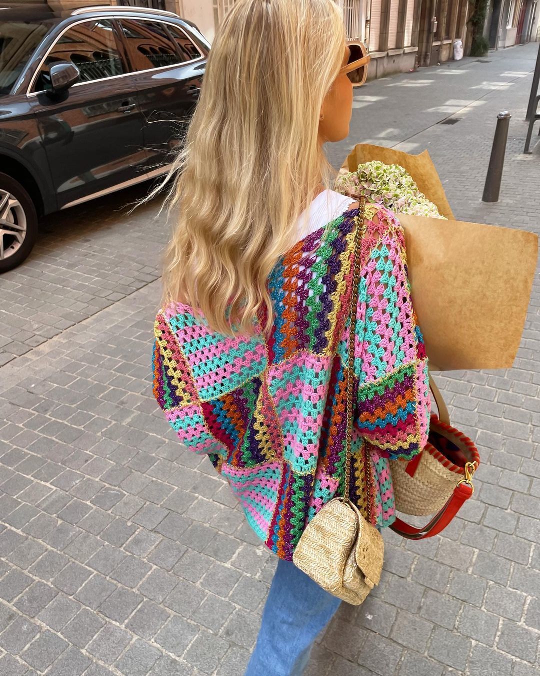 Women's Knits Tees Colorful Knit Stitch Hollow Out Oversize Cardigan Women Open Front Long Sleeve Flare Cuff Sweater Fall Chic High Streetwear 23