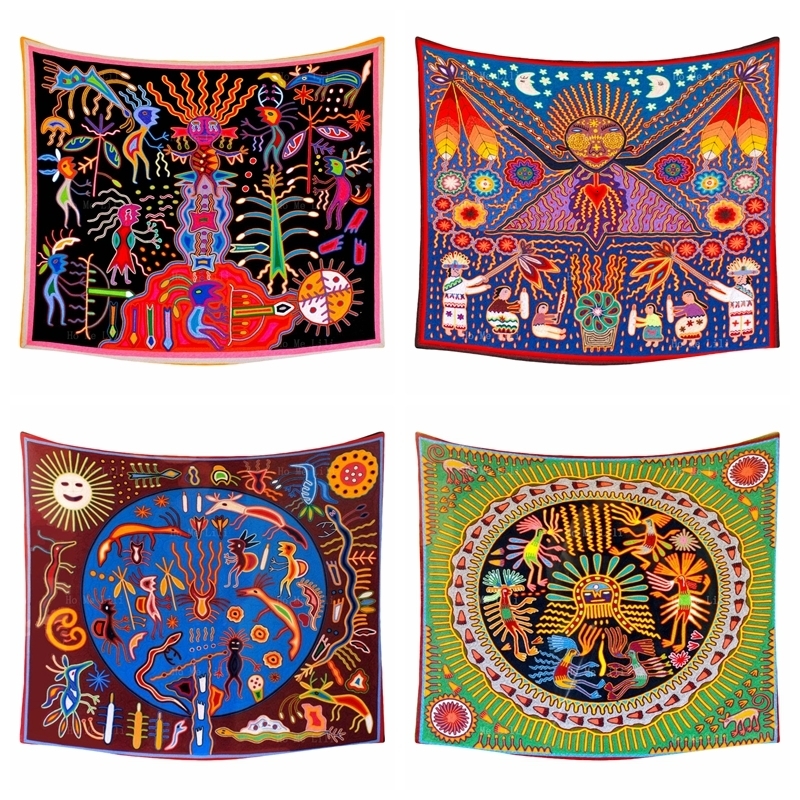Tapestries Sun Moon Huichol Art Yarn Paintings Traditional Folk Shaman Religion Mexican Native Tapestry By Ho Me Lili For Wall Decor 230912