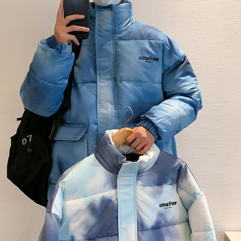 Men's Down Parkas Hip Hop Winter Harajuku Oversized Mens Bubble Coat Tie Dye Jacket Man Streetwear Couple Casual Parkas Korean Y2K Puffer Jackets