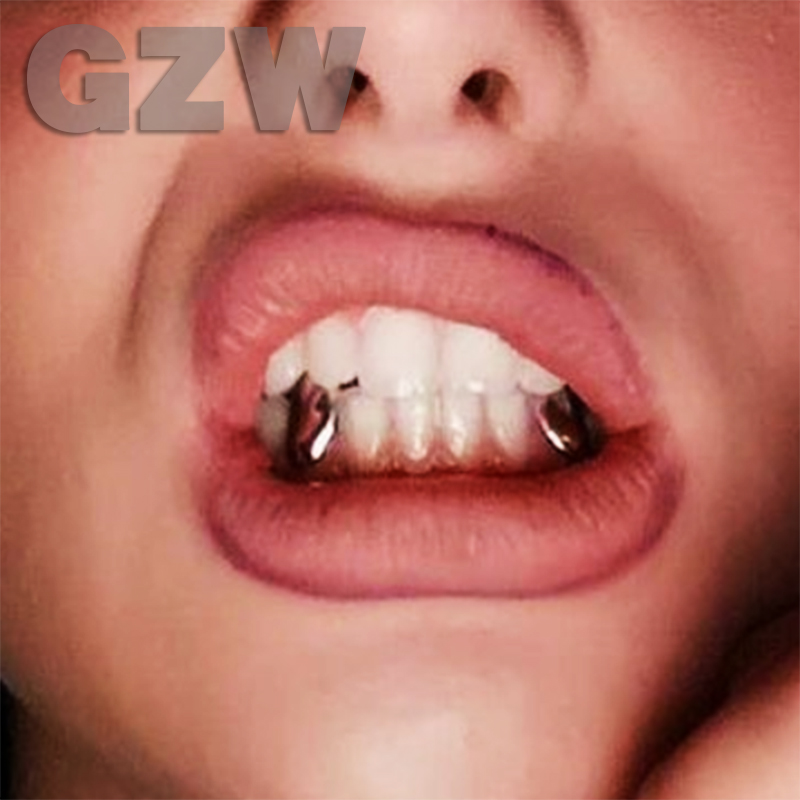 18K Gold Single Grillz Braces Punk Hip Hop CZ Cubic Zirconia Cross Teeth Dental Mouth Fang Grills Tooth Cap Cosplay Halloween Party Vampire Rapper Bod