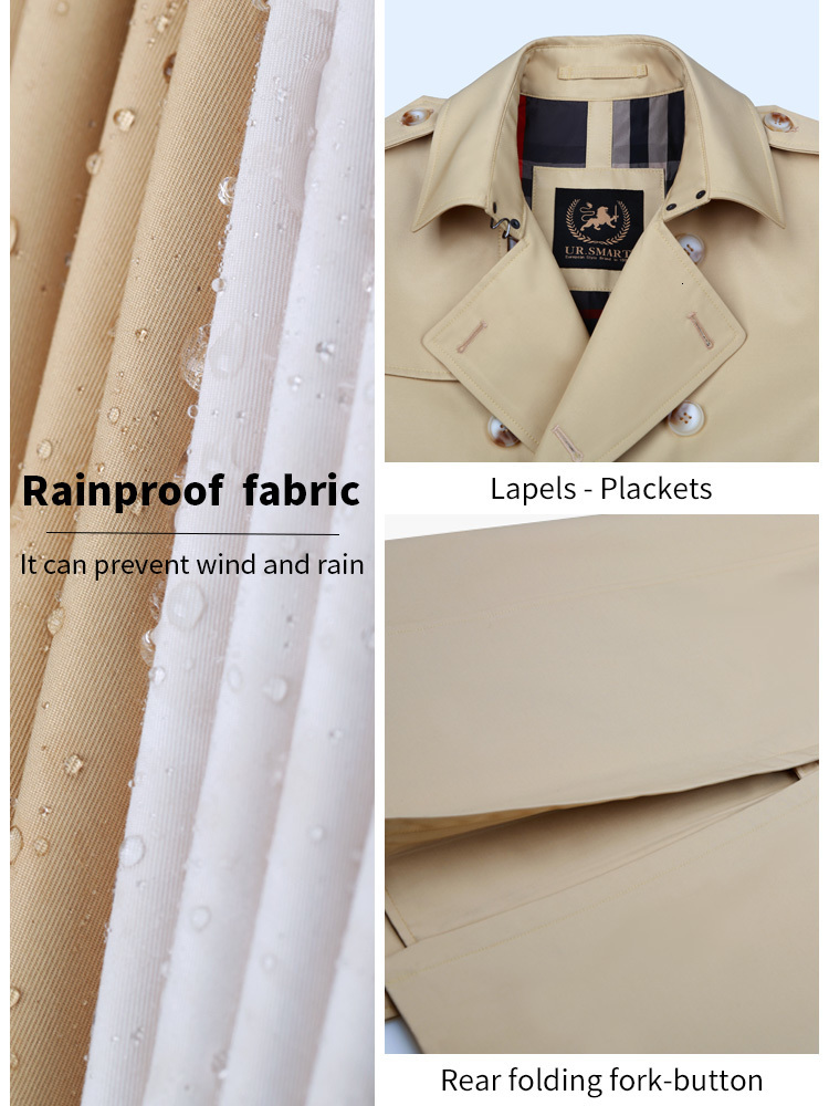 Men's Trench Coats Long windbreaker mens off white double rainproof trench coat British gentleman Rain proof and breathable Gabardine wool liner 