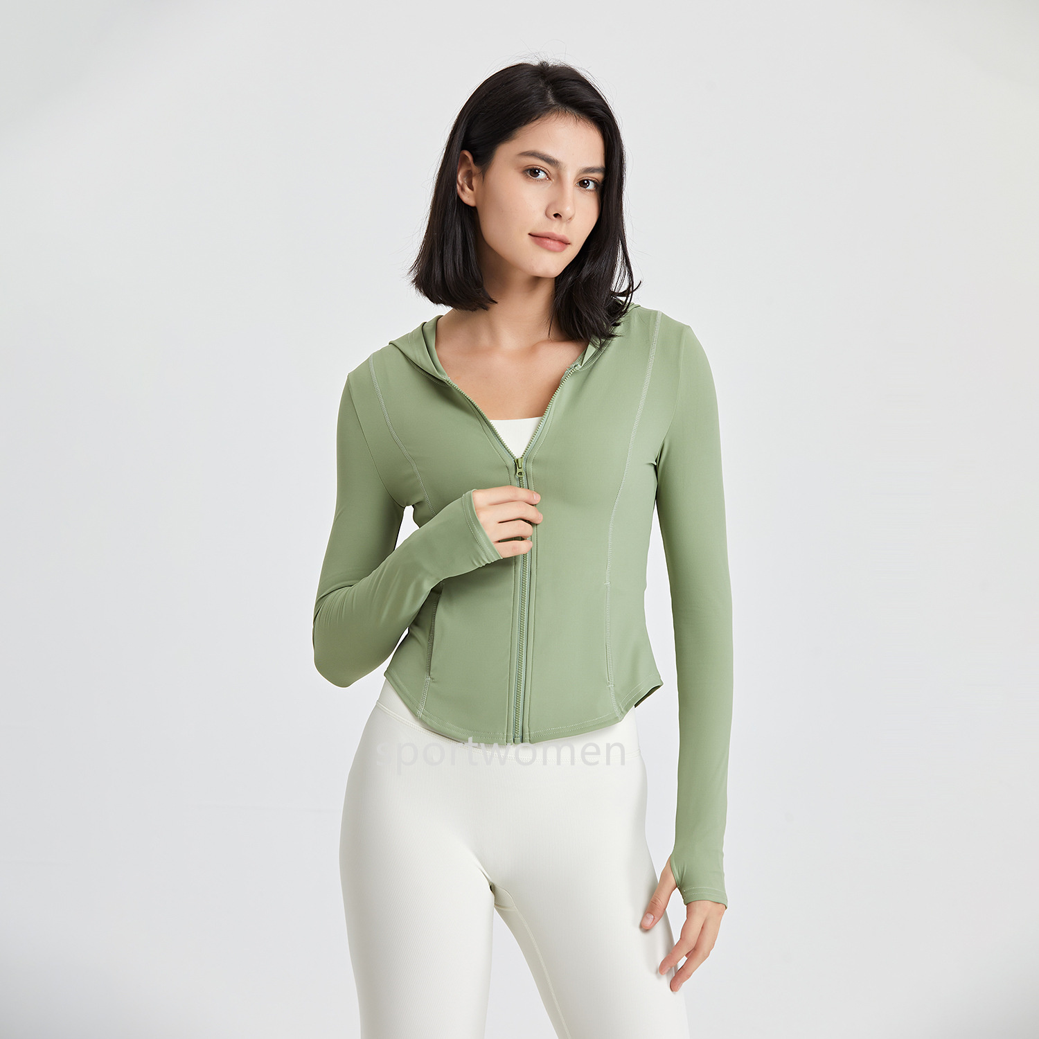Women's Hoodie Yoga long sleeves Jacket Outfit Solid Color Nude Sports Shaping Waist Tight Fitness Loose Jogging Sports wear For Lady Jacket hood