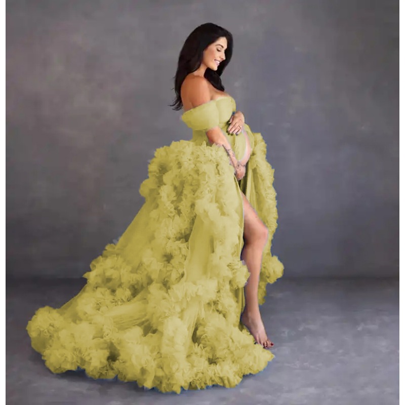 Dusty Blue Maternity Dresses for Photography Elegant Ruffled Tulle Photoshoot Dress Women Sweetheart Maxi Gown