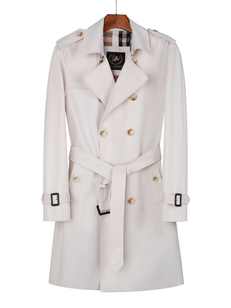 Men's Trench Coats Long windbreaker mens off white double rainproof trench coat British gentleman Rain proof and breathable Gabardine wool liner 