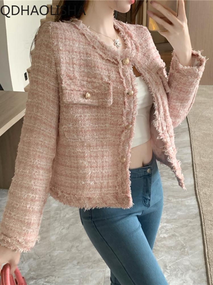 Women's Jackets Women Coat Gentle Coarse Tweed Short Jacket Temperament Elegant Long Sleeved Top Coat Autumn Harajuku Winter Women Clothes 230912