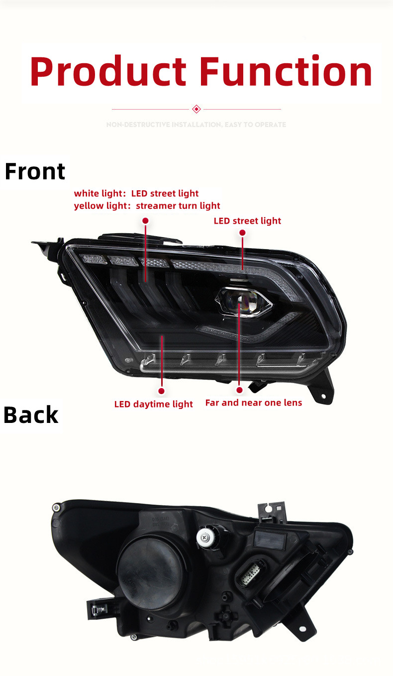 Auto Headlights LED Lens Front Lamp For Ford Mustang 2010-2014 Streamer Turn Signal Headlamp Assembly