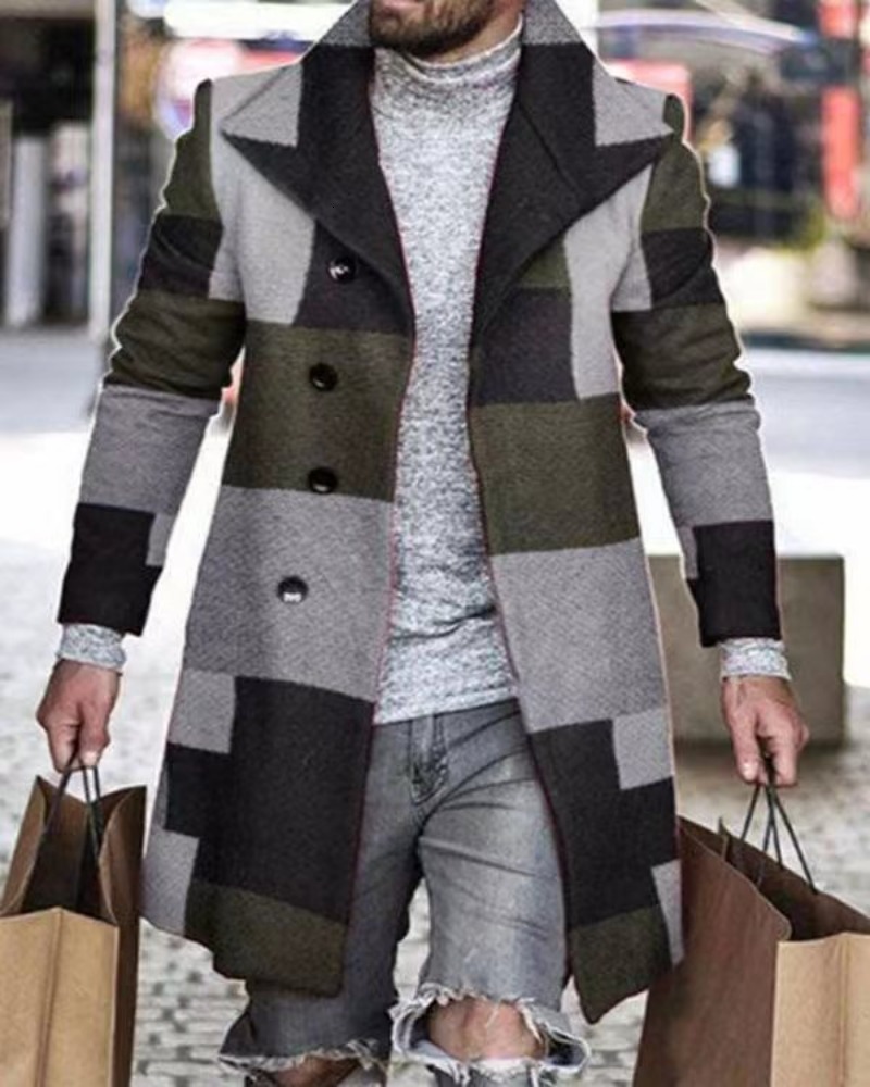 Men's Wool Blends Plaid Mens Coat Windbreaker Woolen Coat for Men 230912