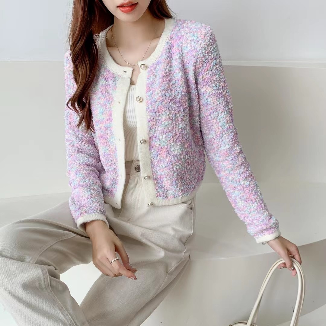 Womens o-neck single breasted gradient color knitted sweater cardigan XSSMLXL