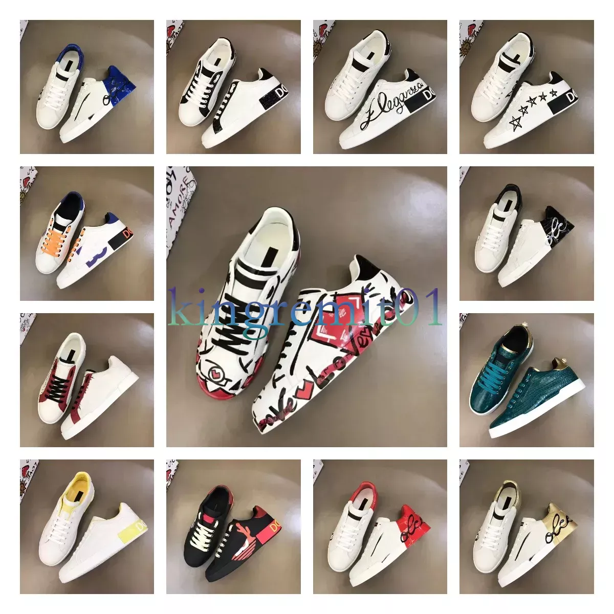 Designer Sneakers Men Shoes Leather Calfskin Rubber Shoes Comfortable Outdoor Graffiti Sneakers Casual Walking Skateboarding Shoes Eu38-45