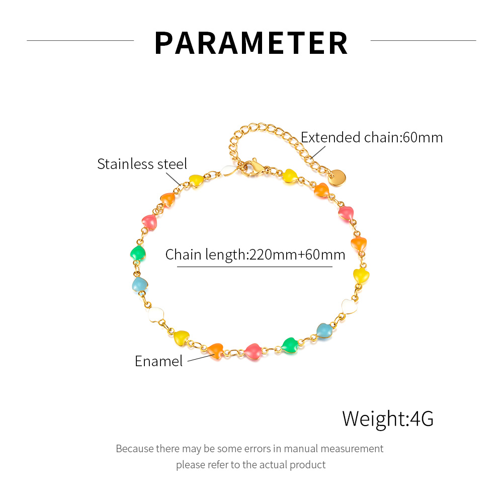 Women Enamel Heart Chain Bracelet Anklet Extension Chain Stainless Steel Jewelry Fashion Cute Gifts For Girlfriends 8.66inch+6cm n170