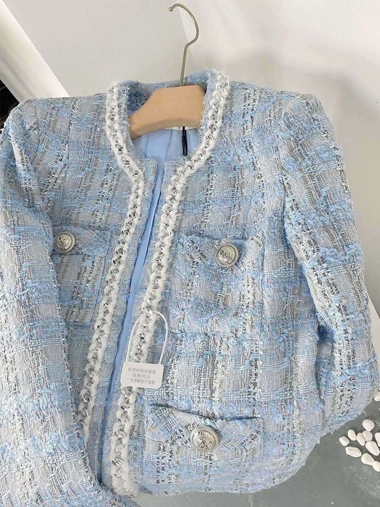 Womens Jackets Autumn Blazer Women Woven Tweed High Waist Gentle Elegant Short Qulited Small Plaid Jacket Office Tops Coat Outerwear 230912