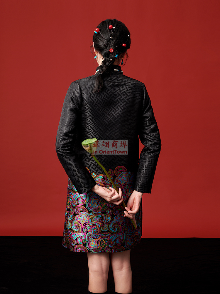 Nepal Tibet Trend Clothing Improved Ethnic Tang Suit Style Robe Girl Traditional Black Cheongsam Tibetan Areas Daily Gown Wear
