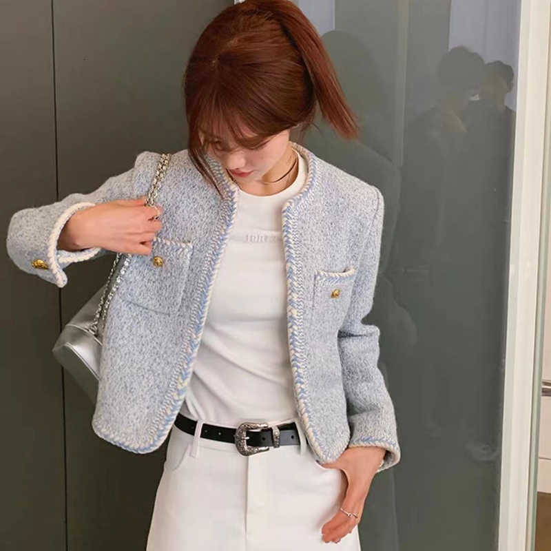 Women's Jackets XIZOU French Sweet Women Tweed Jacket Elegant Buttons Faux Wool High Quality Coat Female Fashion Long Sleeve Casual Outwear 23091