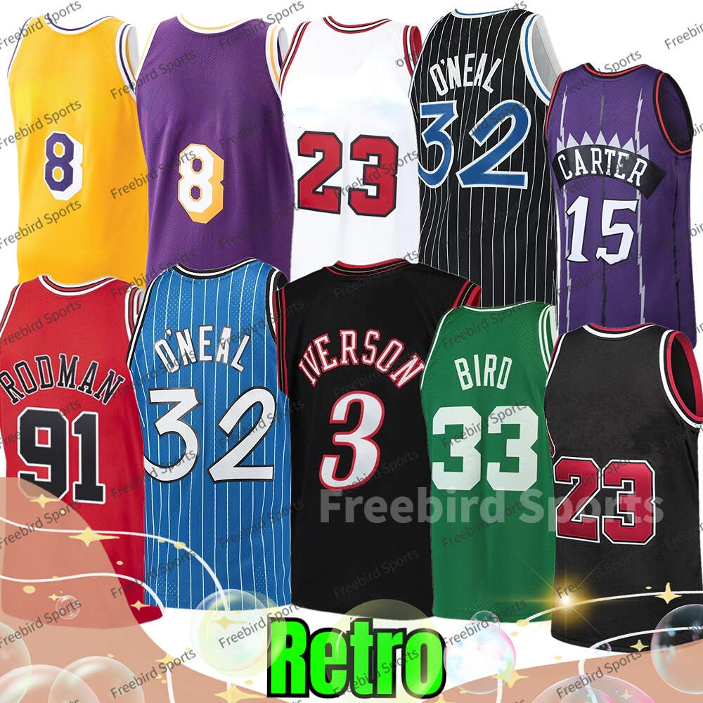 Retro Michael Jersey Basketball Oneal Vintage Jerseys Shaq Larry Bird 15 Vince Carter RODMAN IVERSON 24 32 8 23 15 33 3 91 Men Youth Stitched Shirts