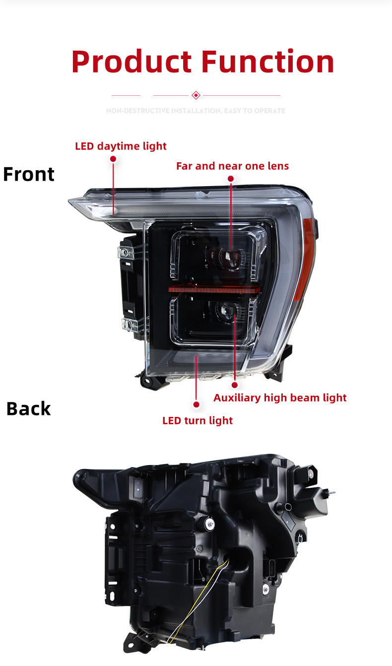 Car Headlight Assembly For Ford F-150 SVT Raptor 20 21-2023 LED Lens Headlights High Beam Signal Lamp