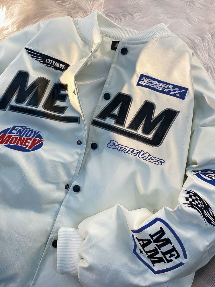 Men's Down Parkas High Street Embroidered Letter PU Puffer Jacket Men Women Y2k Hip Hop Baseball Parkas Winter Thick Padded Coat Warm College Top