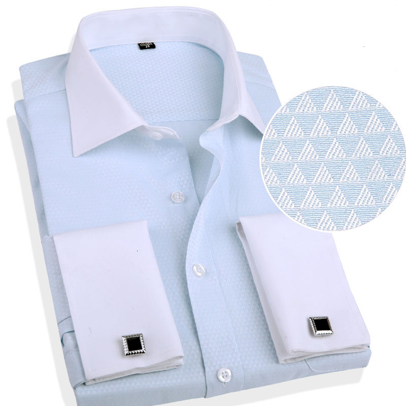 Men's Casual Shirts French Cuff Mens Formal Business Dress Shirt Long Sleeve Solid Twill Men Party Wedding Tuxedo with Cufflinks Chest Pocket 230