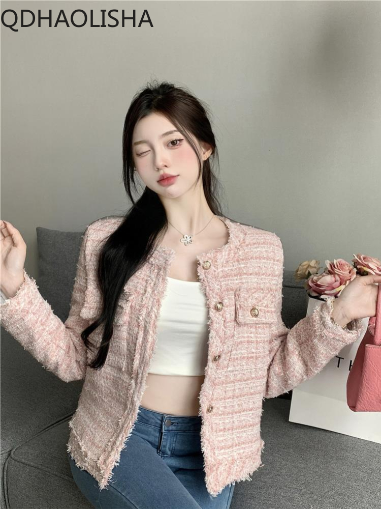 Women's Jackets Women Coat Gentle Coarse Tweed Short Jacket Temperament Elegant Long Sleeved Top Coat Autumn Harajuku Winter Women Clothes 230912