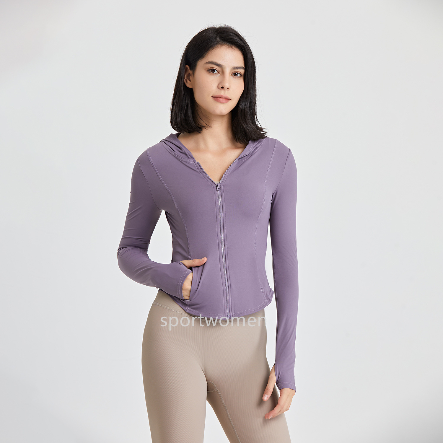 Women's Hoodie Yoga long sleeves Jacket Outfit Solid Color Nude Sports Shaping Waist Tight Fitness Loose Jogging Sports wear For Lady Jacket hood
