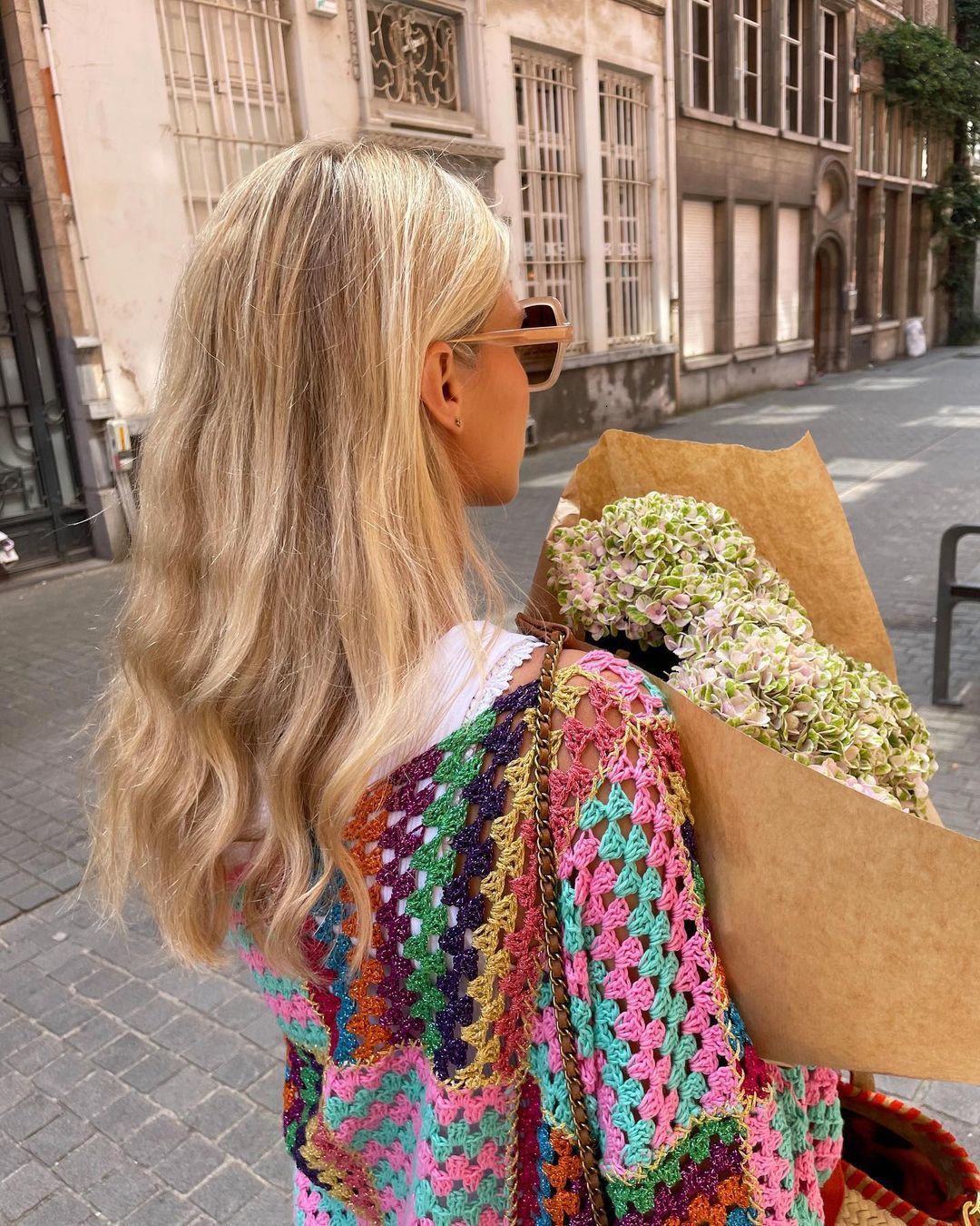 Women's Knits Tees Colorful Knit Stitch Hollow Out Oversize Cardigan Women Open Front Long Sleeve Flare Cuff Sweater Fall Chic High Streetwear 23