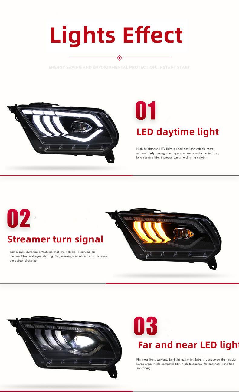 Auto Headlights LED Lens Front Lamp For Ford Mustang 2010-2014 Streamer Turn Signal Headlamp Assembly