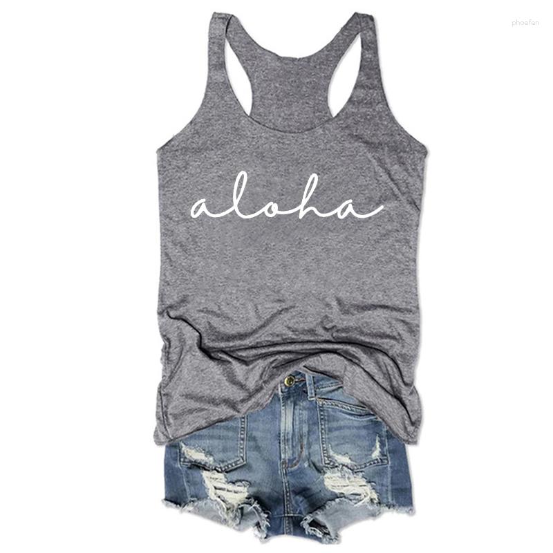 Women's Tanks Aloha Tank Top Hello Hawaiian Tops Women Letter Vacation Beach Womens Clothes Workout Gym Yoga