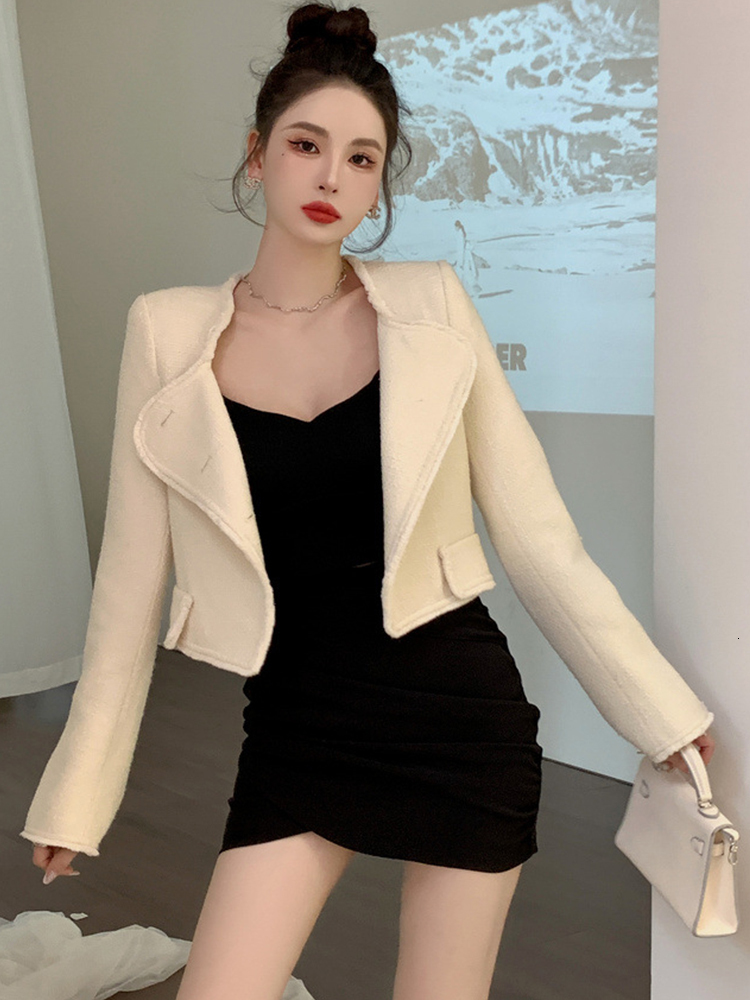 Women's Jackets Autumn Winter Fashion Elegant Women Coat Tweed White Vintage Button Cardigan Short Slim Tops Jacket Blazer Ladies Mujer Outwears 