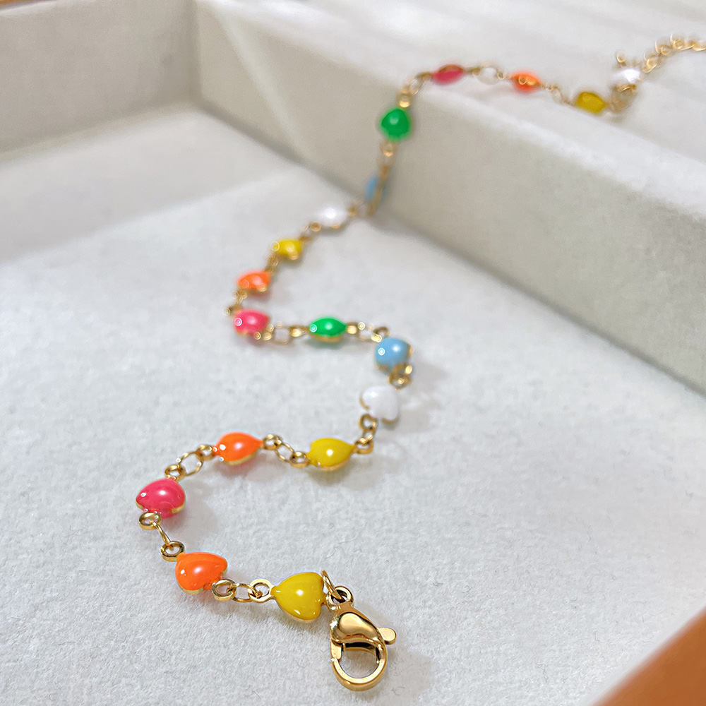 Women Enamel Heart Chain Bracelet Anklet Extension Chain Stainless Steel Jewelry Fashion Cute Gifts For Girlfriends 8.66inch+6cm n170