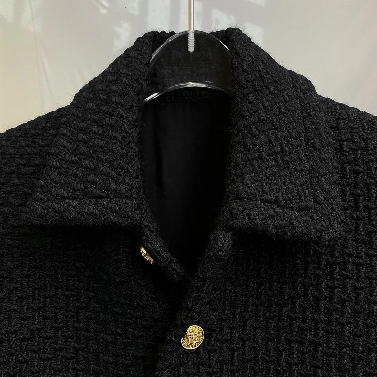 Women's Jackets Black Vintage Lapel Cropped Tweed Jackets Korean Trend Single Breasted Wool Blend Coats Elegant Slim Casacos Classics Outerwear 2