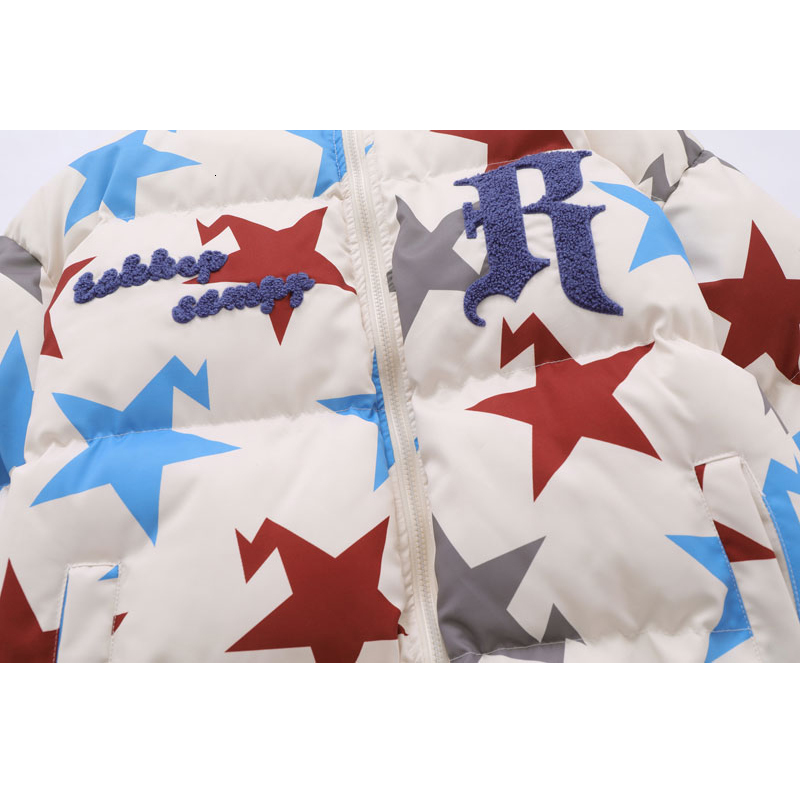 Men's Down Parkas Hip Hop Winter Jacket Men Street Stars Print Y2K Streetwear Retro Thicken Bubble Down Coats Harajuku Fashion Windproof Parkas 2