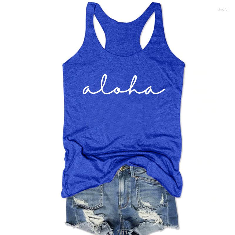 Women's Tanks Aloha Tank Top Hello Hawaiian Tops Women Letter Vacation Beach Womens Clothes Workout Gym Yoga