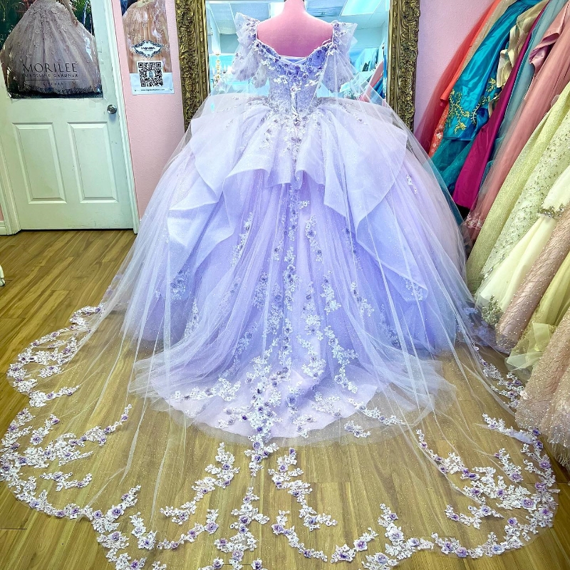 Lavender Sexy V-Neck Quinceanera Dress Sweet 2024 Off Shoulder Applique Lace wer Tull Vestidos De 15 Anos Ball Gown