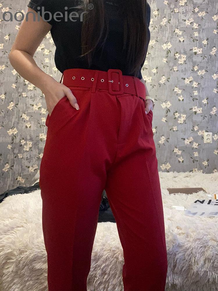 Women's Pants Capris Aonibeier Woman Career Diy Pant Suit Office Lady Traf Belt Casual Women Trousers Female Pant Sets 230912